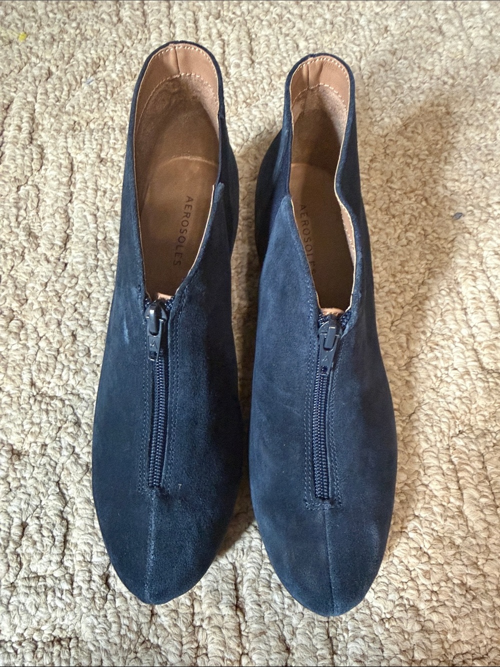 AEROSOLES Navy Suede Center-Zip Ankle Booties